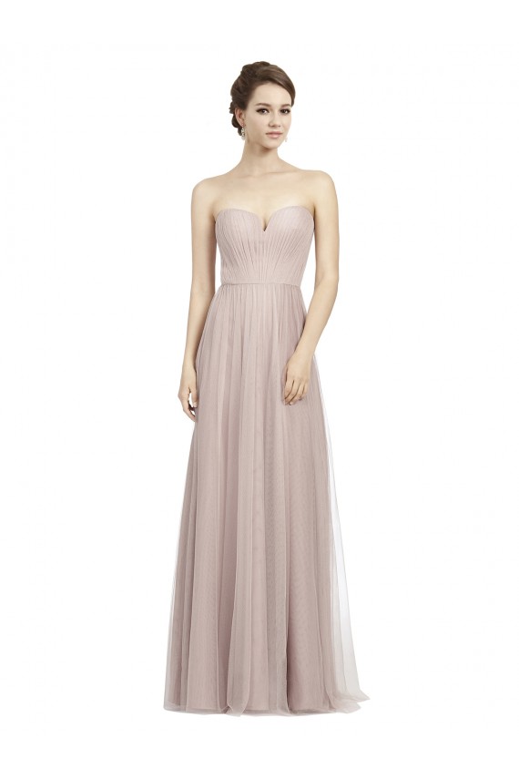 Long Strapless Tulle Bridesmaid Dress with Pleated Bodice
