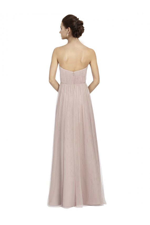 Long Strapless Tulle Bridesmaid Dress with Pleated Bodice