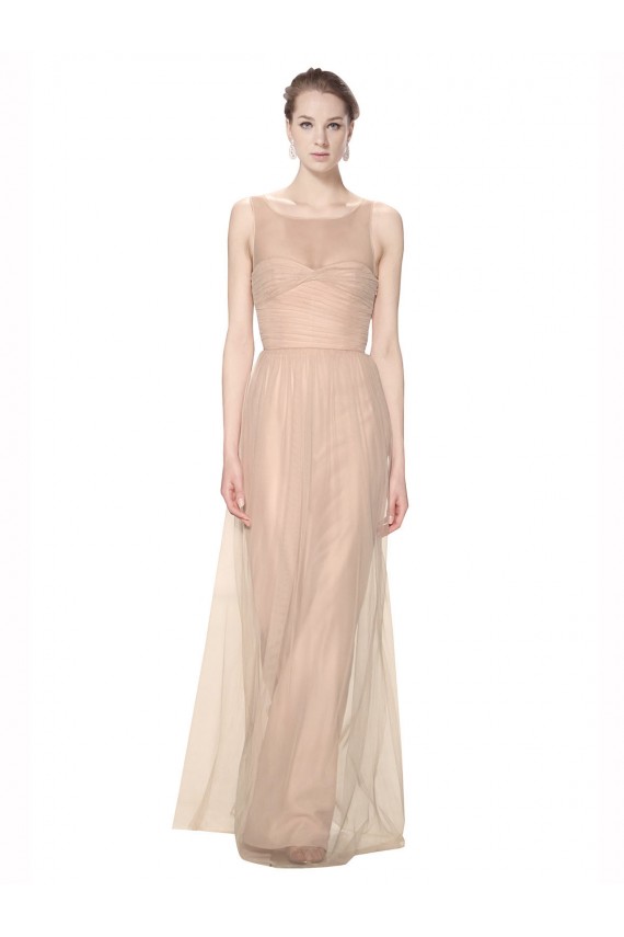 Long Tulle Bridesmaid Dress with Illusion Neck