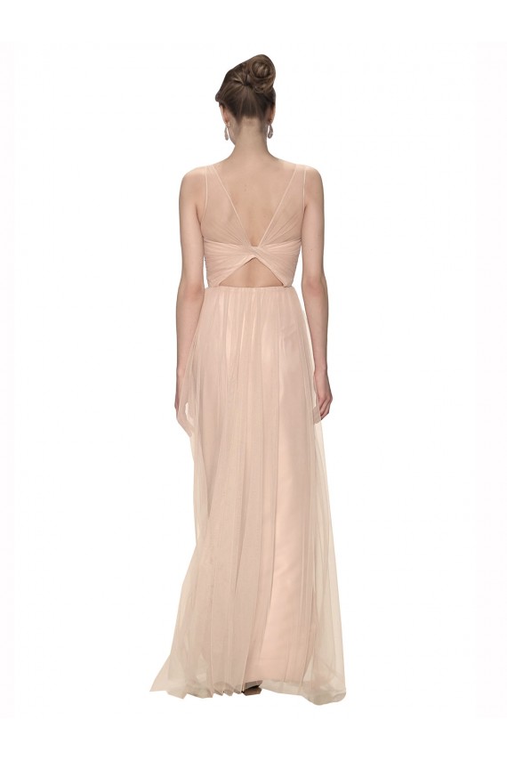 Long Tulle Bridesmaid Dress with Illusion Neck