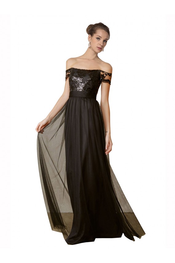 Off The Shoulder Sequined Lace Tulle Bridesmaid Dress