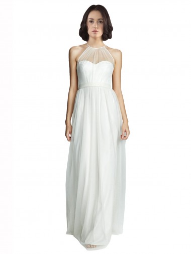 High Neckline Long Tulle Bridesmaid Dress with Illusion Front Glasgow