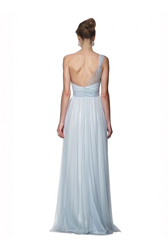 One Shoulder Illusion Tulle Bridesmaid Dress with Knot Detail