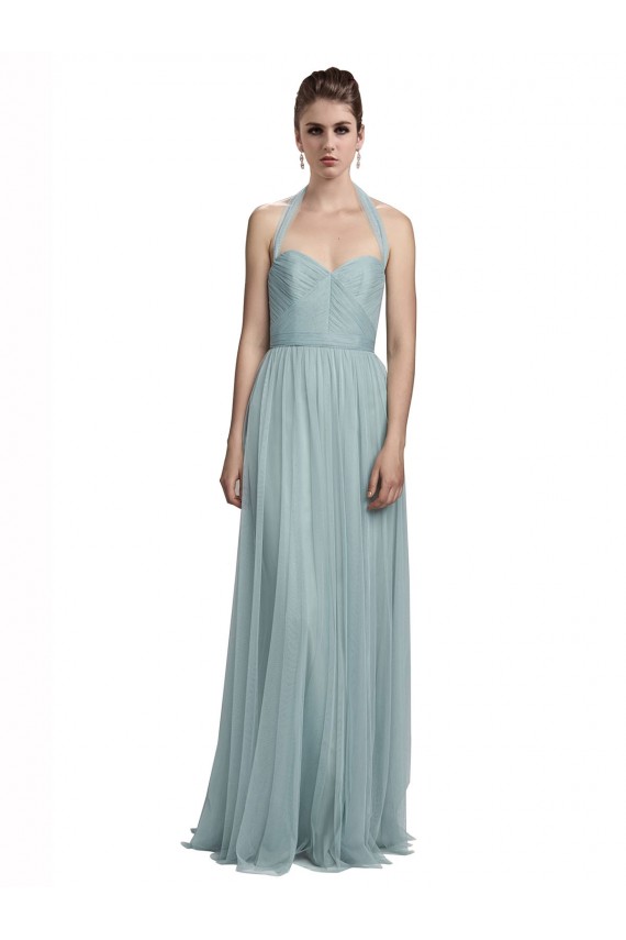 Halter Ruched Sweetheart Neckline Tulle Bridesmaid Dress