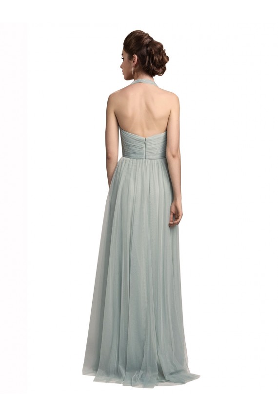 Halter Ruched Sweetheart Neckline Tulle Bridesmaid Dress