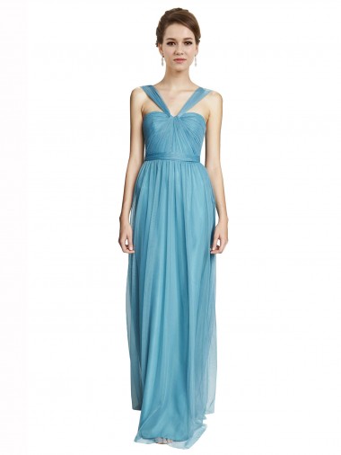 Floor Length Inverted V-Neck Tulle Bridesmaids Dress Glasgow