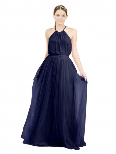 Long A-Line High Neck Halter Tulle Bridesmaid Dress Glasgow