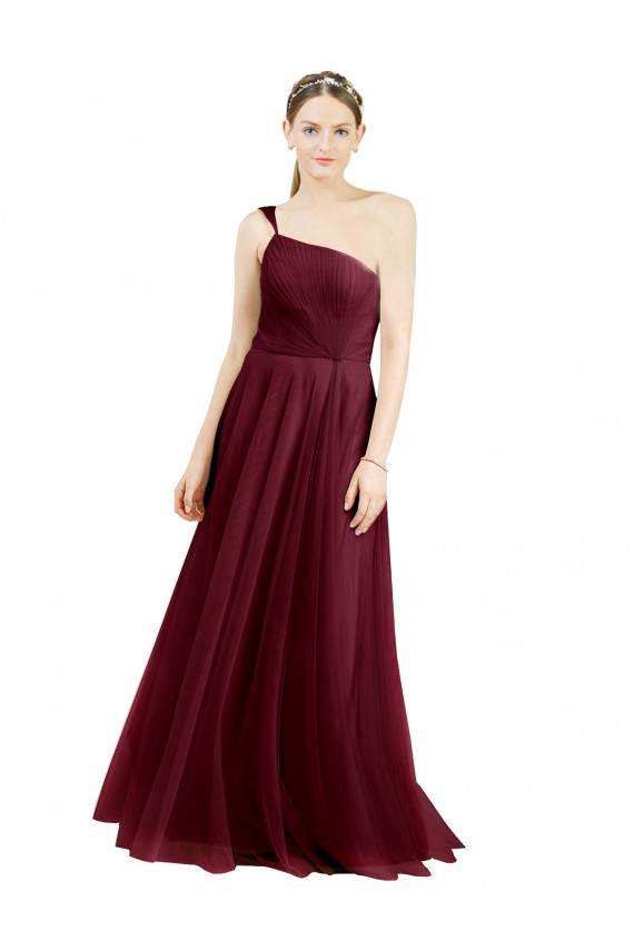 One Shoulder Floor Length Long Tulle Bridesmaid Dress