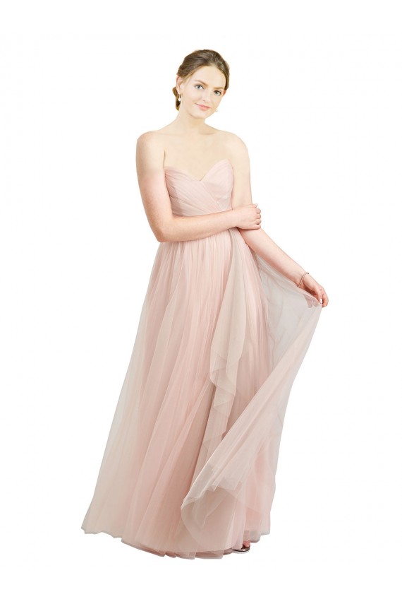 Long Floor Length Sweetheart Pleated Tulle Bridesmaid Dress