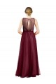 Sleeveless Boat Neck Long Pearl Tulle Bridesmaid Dress with Keyhole Back