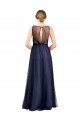 Sleeveless Boat Neck Long Pearl Tulle Bridesmaid Dress with Keyhole Back