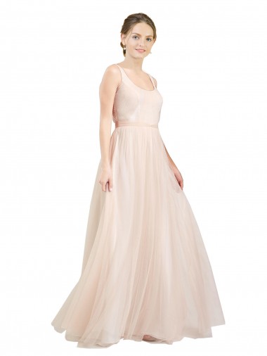 Scooped Neckline Long Tulle Bridesmaid Dress with Open Back Glasgow