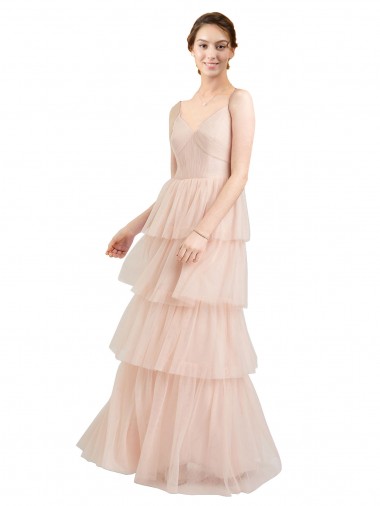 V-Neck A-Line Layered Long Tulle Bridesmaid Dress Glasgow