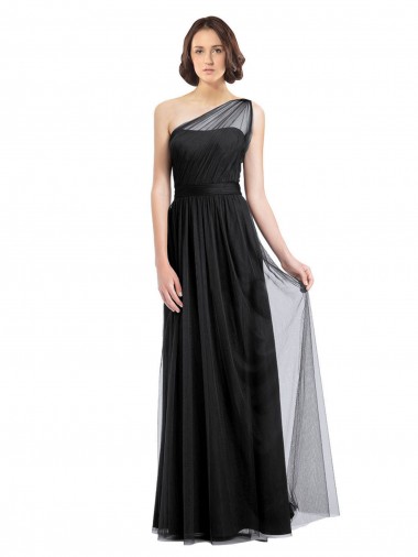 Ruched Long Soft Tulle Bridesmaid Dress with Sheer Netting Shoulder Strap Glasgow