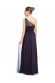 Ruched Long Soft Tulle Bridesmaid Dress with Sheer Netting Shoulder Strap