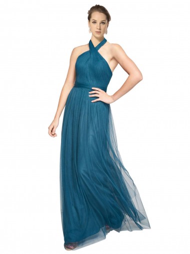High Neck Halter Pleated A-Line Tulle Bridesmaid Dress Glasgow