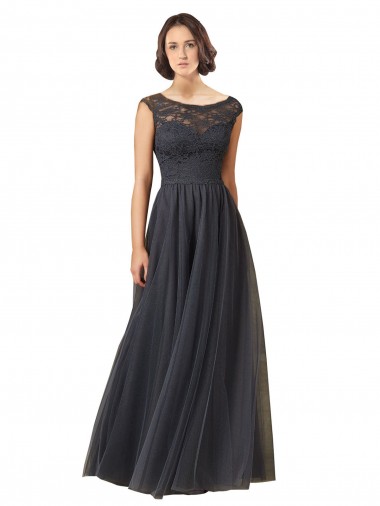Long Bateau Tulle Bridesmaid Dress with Lace Bodice Glasgow