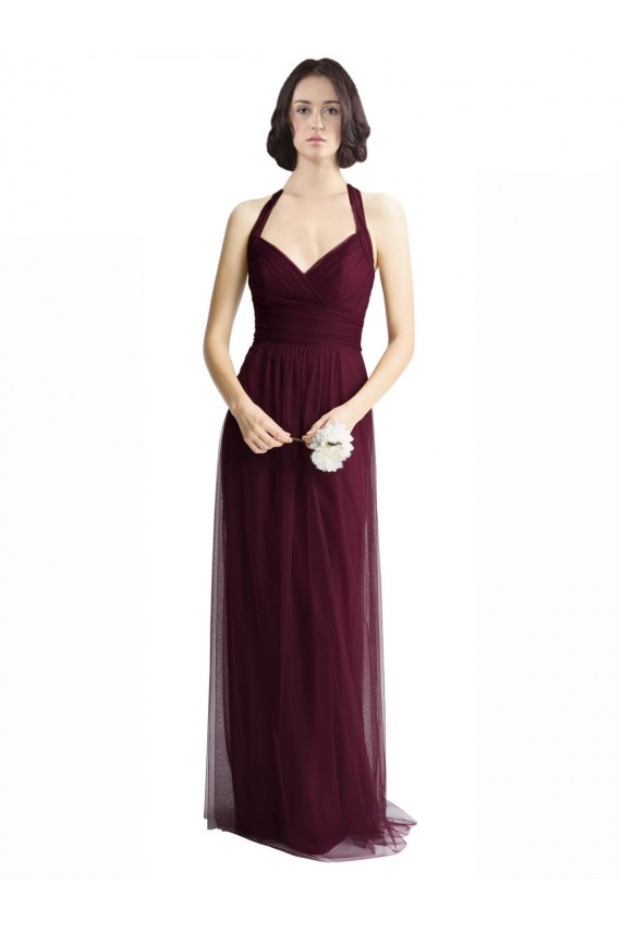 Long Tulle Bridesmaid Dress with Criss-Cross Bodice and Self Straps