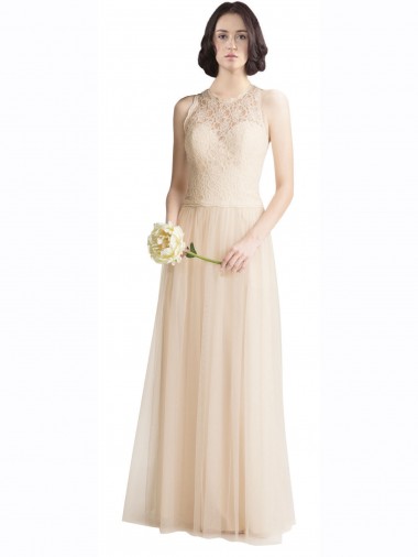 Full Length Tulle Bridesmaid Dress with Corded Lace Over Sweetheart Neckline Glasgow