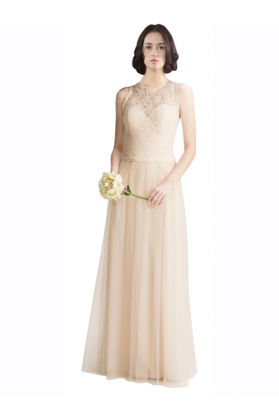 Full Length Tulle Bridesmaid Dress with Corded Lace Over Sweetheart Neckline