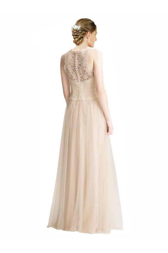 Full Length Tulle Bridesmaid Dress with Corded Lace Over Sweetheart Neckline