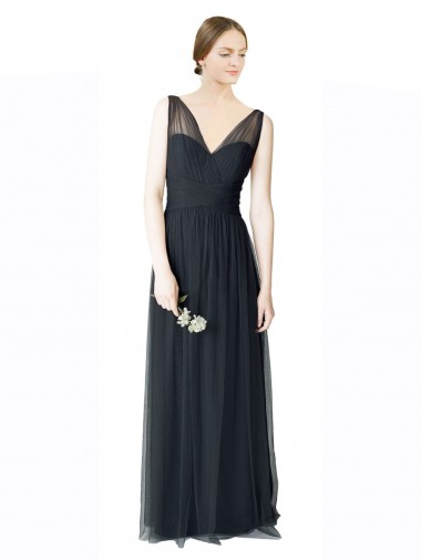 Long Tulle Bridesmaid Dress with Illusion Shoulder Straps and V-Back Glasgow