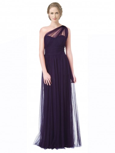 One Shoulder Long Tulle Bridesmaid Gown with Sheer Netting Strap Glasgow