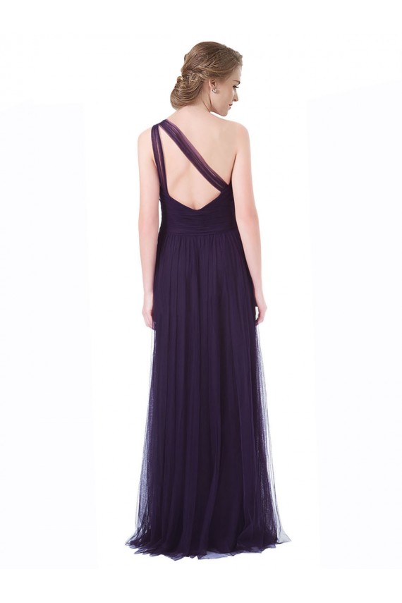 One Shoulder Long Tulle Bridesmaid Gown with Sheer Netting Strap