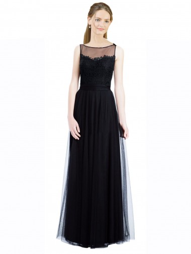 Full Length Tulle Bridesmaid Dress with Lace Bodice and Soft Tulle Illusion Top Glasgow