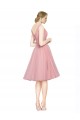 Short Knee Length Wide Strap Plunge Cross Over Neckline Tulle Cocktail Bridesmaid Dress