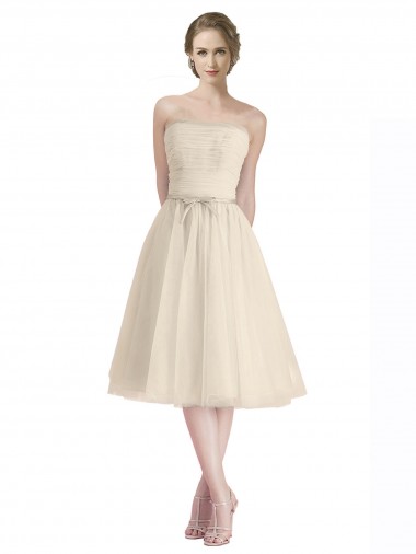 Strapless Short Cocktail Length Tulle Cocktail Bridesmaid Dress with Pleats Glasgow