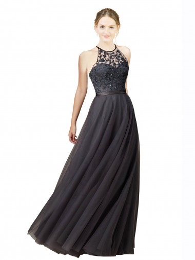 Sweetheart Neckline Long Sleeveless Tulle Bridesmaid Dress with Lace Bodice Glasgow