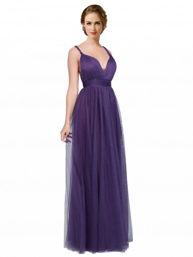 Twisted Straps Sweeheart Long Tulle Bridesmaid Dress Open Back Glasgow