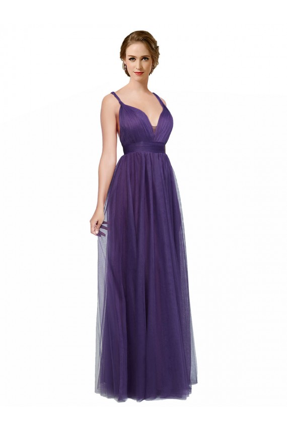 Twisted Straps Sweeheart Long Tulle Bridesmaid Dress Open Back