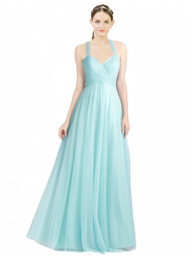 Ruched Sweetheart Neckline A-Line Tulle Bridesmaid Dress with Tie Open Back Glasgow