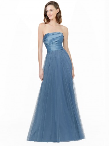 Long Strapless Bridesmaid Dress with Soft Tulle Overlay Glasgow