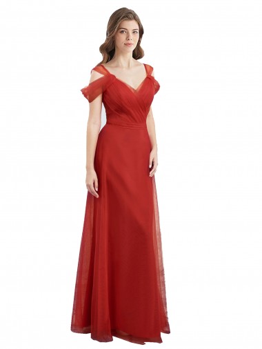 Cold Shoulder Pleated Wrap Tulle Bridesmaid Dress with Low V-Back Glasgow