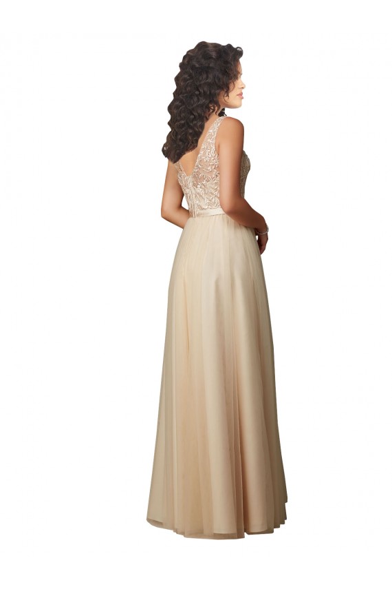 Long Tulle Bridesmaid Dress with Embroidery and Beading