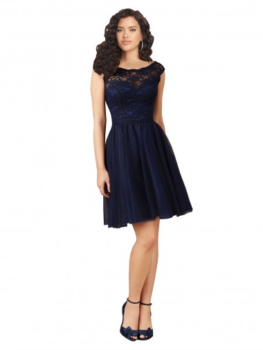 Short Bateau Neck Tulle Cocktail Bridesmaid Dress with Lace Bodice Glasgow