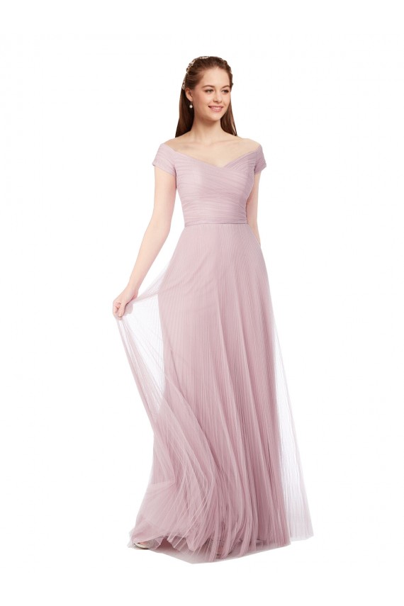 Off the Shoulder Long A-Line Tulle Bridesmaid Dress