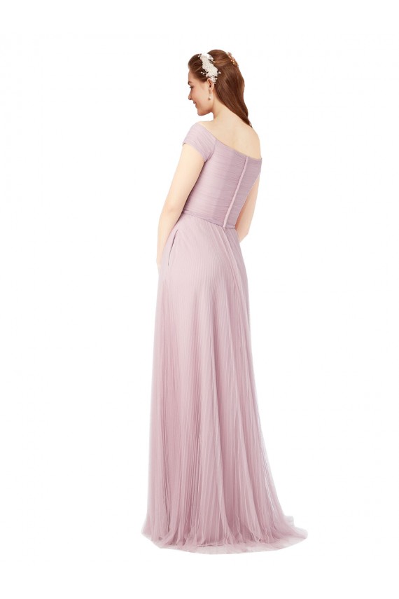 Off the Shoulder Long A-Line Tulle Bridesmaid Dress