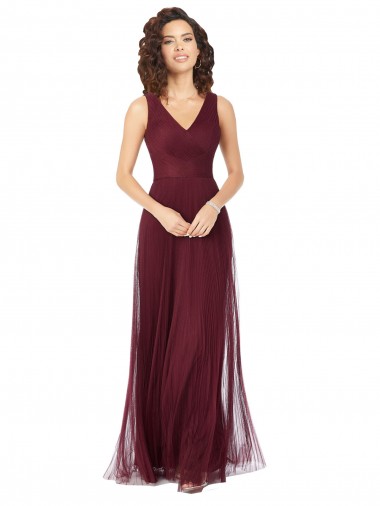 Long A-Line V-Neck Tulle Bridesmaid Dress Glasgow