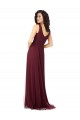 Long A-Line V-Neck Tulle Bridesmaid Dress