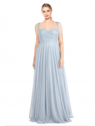 Sweetheart Spaghetti Straps Long Tulle Bridesmaid Dress with Criss Cross Back Glasgow