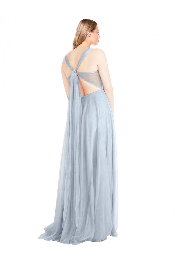 Sweetheart Spaghetti Straps Long Tulle Bridesmaid Dress with Criss Cross Back