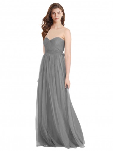 Shirred Strapless Bodice Long Tulle Bridesmaid Dress with Sweetheart Neckline Glasgow