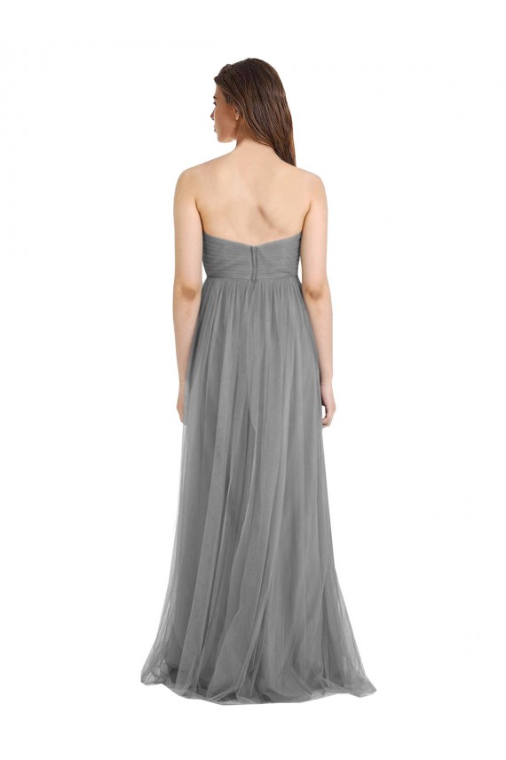 Shirred Strapless Bodice Long Tulle Bridesmaid Dress with Sweetheart Neckline