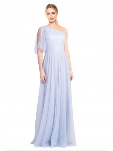 Flutter Sleeves One Shoulder Long Tulle Bridesmaid Dress Glasgow