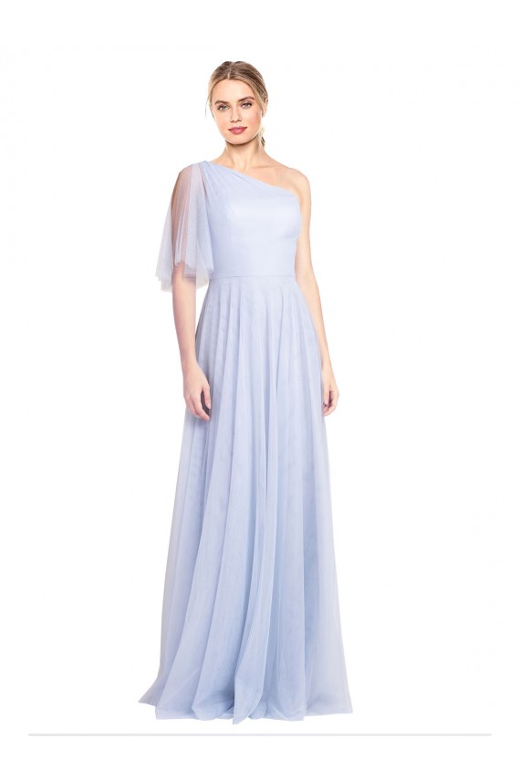 Flutter Sleeves One Shoulder Long Tulle Bridesmaid Dress
