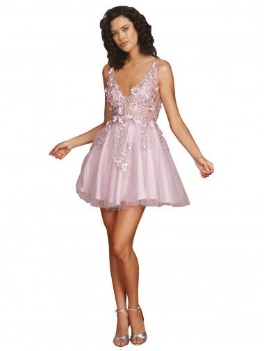 Sleeveless V-Neckline Short Cocktail Dress with Embellished Lace Appliques Glasgow